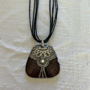 Brown and silver with faux diamond pendant necklace